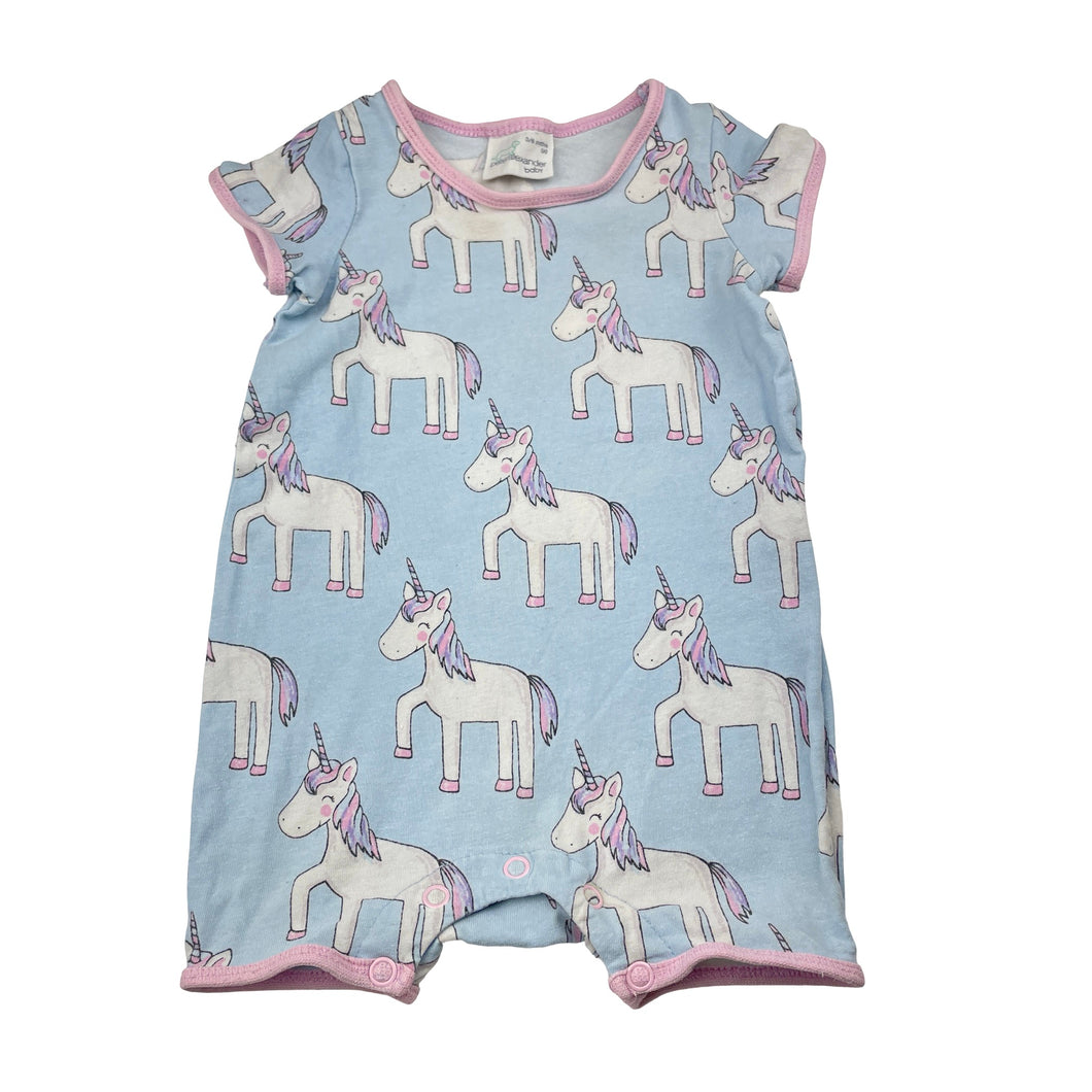 Girls Peter Alexander, stretchy romper, unicorns, FUC, size 00,  
