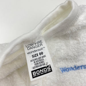 Unisex Bonds, classic terry wondersuit coverall / romper, small light mark, FUC, size 00,  