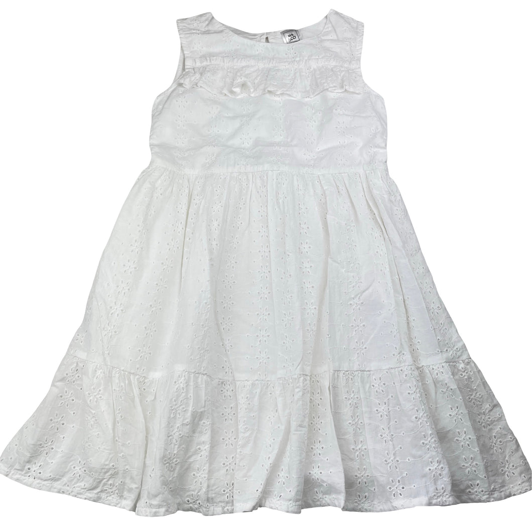 Girls Kids & Co, lined broderie cotton dress, EUC, size 7, L: 64cm