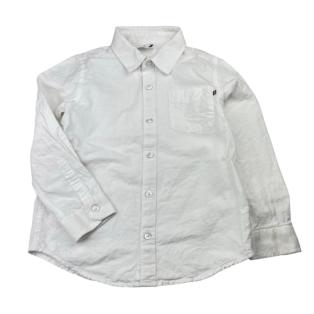 Boys Cotton On, white cotton long sleeve shirt, mark right cuff, FUC, size 7,  