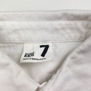 Boys Cotton On, white cotton long sleeve shirt, mark right cuff, FUC, size 7,  