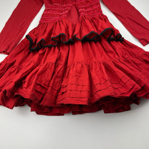 Girls Eliane et Lena Paris, cotton lined long sleeve party dress, wash fade, FUC, size 6, L: 65cm