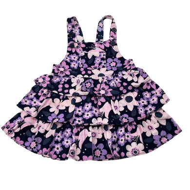 Girls Anko, floral corduroy cotton overalls dress, FUC, size 1, L: 40cm