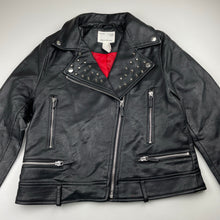Load image into Gallery viewer, Girls Zara, studded faux leather jacket, silver marks on back, FUC, size 11-12,  
