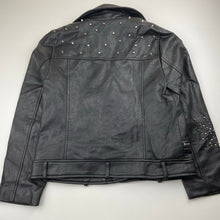 Load image into Gallery viewer, Girls Zara, studded faux leather jacket, silver marks on back, FUC, size 11-12,  