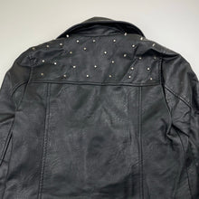 Load image into Gallery viewer, Girls Zara, studded faux leather jacket, silver marks on back, FUC, size 11-12,  