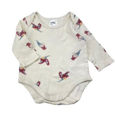 Unisex Anko, organic cotton bodysuit / romper, birds, GUC, size 000,  