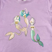 Load image into Gallery viewer, Girls Milkshake, purple cotton tee / top, mermaids, FUC, size 7,  