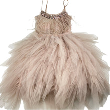 Load image into Gallery viewer, Girls TUTU DU MONDE, cotton lined tulle &amp; feather party dress, light marks/discolouration on back, FUC, size 6-7, L: 70cm