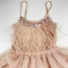 Load image into Gallery viewer, Girls TUTU DU MONDE, cotton lined tulle &amp; feather party dress, light marks/discolouration on back, FUC, size 6-7, L: 70cm