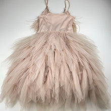 Load image into Gallery viewer, Girls TUTU DU MONDE, cotton lined tulle &amp; feather party dress, light marks/discolouration on back, FUC, size 6-7, L: 70cm