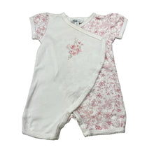 Load image into Gallery viewer, Girls Bebe by Minihaha, floral cotton romper, light mark neck, FUC, size 00,  