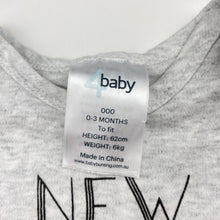 Load image into Gallery viewer, Unisex 4 Baby, grey marle cotton bodysuit / romper, GUC, size 000,  