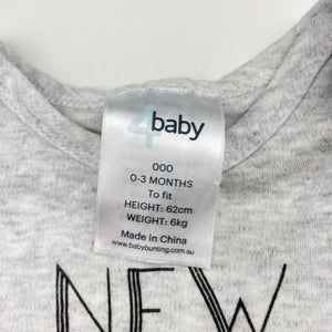 Unisex 4 Baby, grey marle cotton bodysuit / romper, GUC, size 000,  
