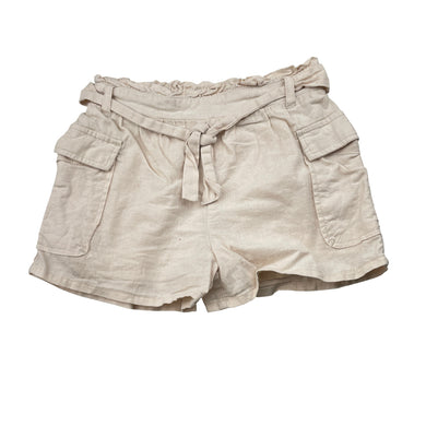 Girls beige, cotton lined shorts, elasticated, no labels, W: 27cm across unstretched, GUC, size 4-5,  