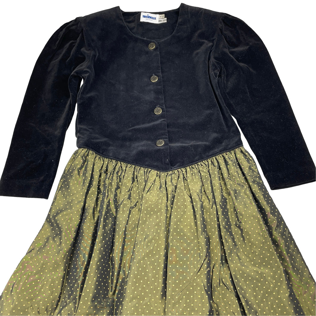 Girls FREIDELLE Australia, vintage long sleeve party dress, removable shoulder pads, EUC, size 10, L: 80cm