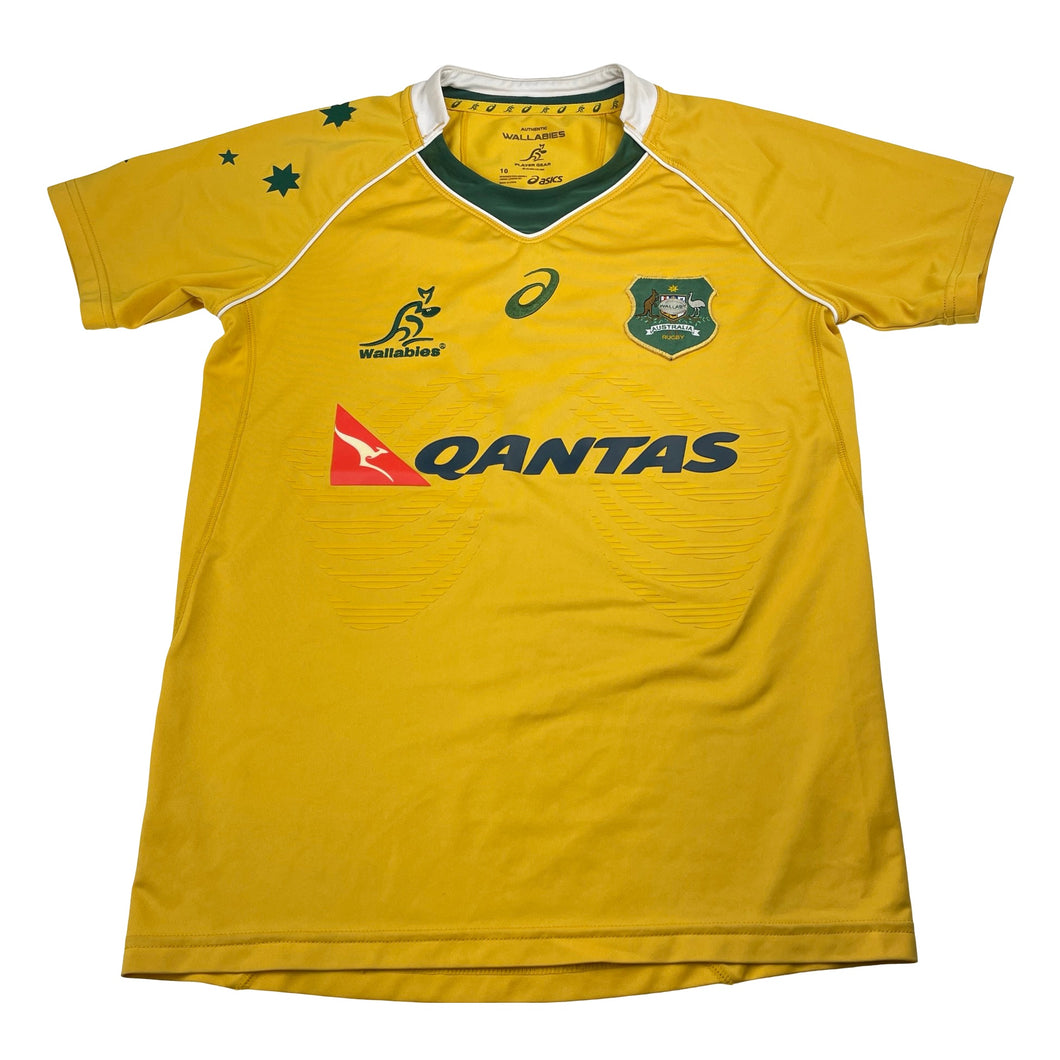 Boys ASICS, Authentic Wallabies Rugby top, light marks back hem, FUC, size 10,  