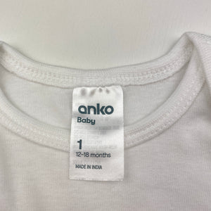 Unisex Anko, white cotton bodysuit / romper, EUC, size 1,  