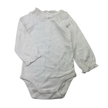 Load image into Gallery viewer, Girls Bebe by Minihaha, lace trim organic cotton bodysuit / romper, EUC, size 1,  
