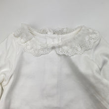 Load image into Gallery viewer, Girls Bebe by Minihaha, lace trim organic cotton bodysuit / romper, EUC, size 1,  