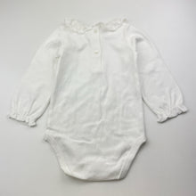 Load image into Gallery viewer, Girls Bebe by Minihaha, lace trim organic cotton bodysuit / romper, EUC, size 1,  