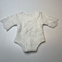 Load image into Gallery viewer, Girls white, lined lace bodysuit / romper, EUC, size 000,  