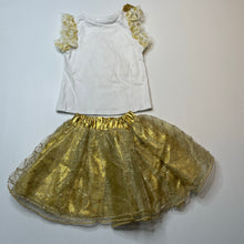 Load image into Gallery viewer, Girls Paris Daisy Couture, white &amp; gold glitter Christmas top &amp; skirt &amp; bow hairclip, NEW, size 0-1,  