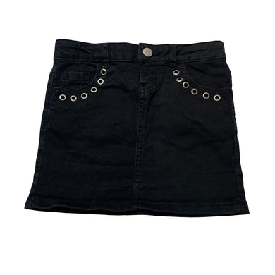 Girls Clothing & Co, black stretch denim skirt, adjustable, L: 28cm, GUC, size 7,  