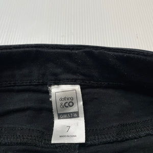 Girls Clothing & Co, black stretch denim skirt, adjustable, L: 28cm, GUC, size 7,  
