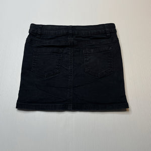 Girls Clothing & Co, black stretch denim skirt, adjustable, L: 28cm, GUC, size 7,  