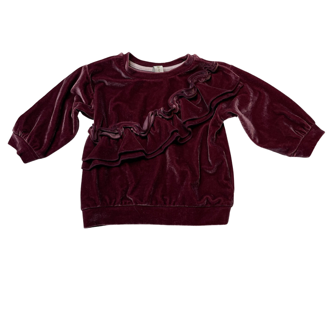 Girls Dymples, velour ruffle long sleeve top, EUC, size 0,  