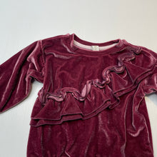 Load image into Gallery viewer, Girls Dymples, velour ruffle long sleeve top, EUC, size 0,  
