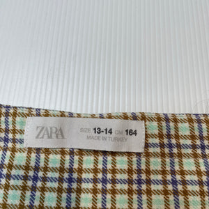 Girls Zara, checked box pleat skirt, adjustable, L: 36.5cm, EUC, size 13-14,  