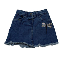 Load image into Gallery viewer, Girls Kids &amp; Co, stretch denim skirt, adjustable, sequin dragonfly, GUC, size 4,  