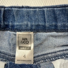 Load image into Gallery viewer, Girls Kids &amp; Co, stretch denim skirt, adjustable, sequin dragonfly, GUC, size 4,  