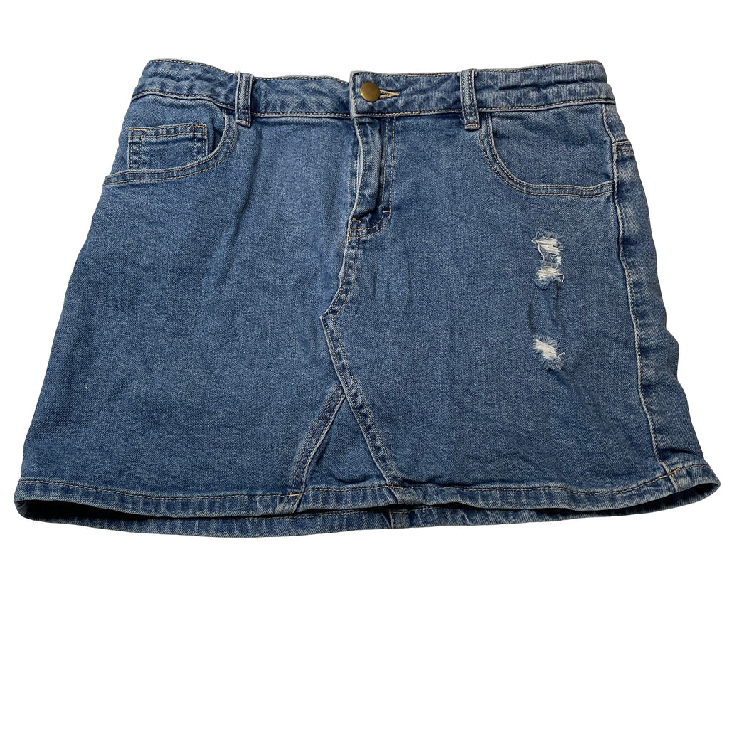 Girls Anko, distressed stretch denim skirt, adjustable, L: 36cm, GUC, size 16,  