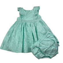 Load image into Gallery viewer, Girls Little Me, lined embroidered cotton dress &amp; nappy cover, FUC, size 12 months, L: 42cm