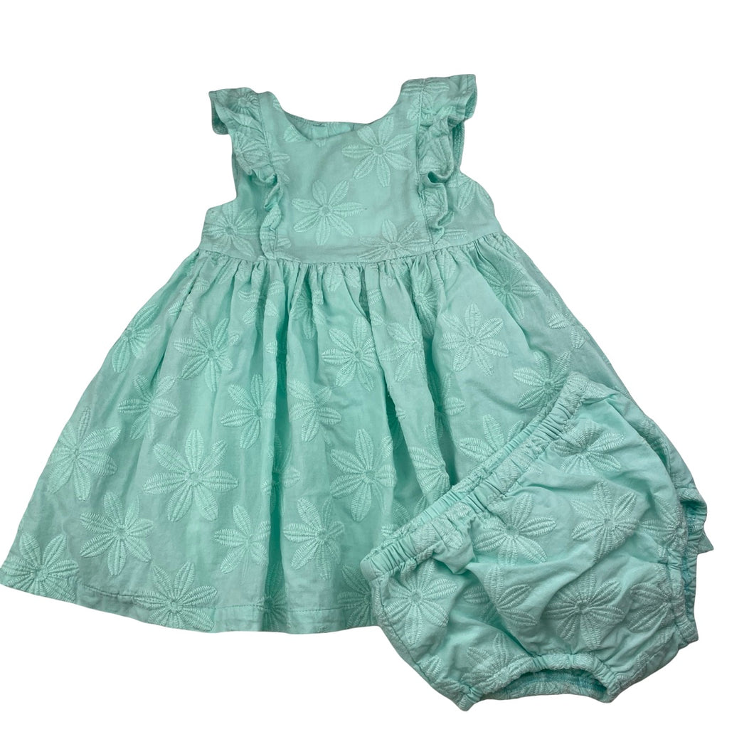 Girls Little Me, lined embroidered cotton dress & nappy cover, FUC, size 12 months, L: 42cm