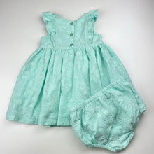 Load image into Gallery viewer, Girls Little Me, lined embroidered cotton dress &amp; nappy cover, FUC, size 12 months, L: 42cm