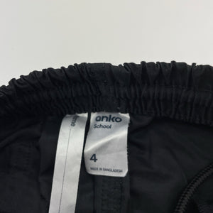 Unisex Anko, black lightweight school shorts, elasticated, GUC, size 4,  