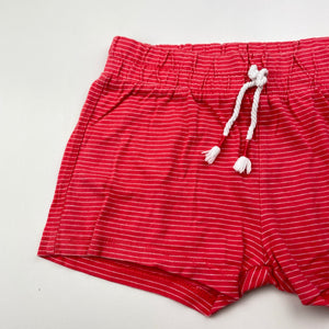 Girls red, cotton shorts, elasticated, no labels, W: 27cm across unstretched, GUC, size 6-7,  