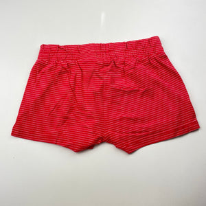 Girls red, cotton shorts, elasticated, no labels, W: 27cm across unstretched, GUC, size 6-7,  