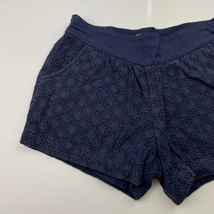 Girls Country Road, lined navy cotton shorts, elasticated, wash fade, no size, W: 27.5cm across unstretched, FUC, size 6-7,  