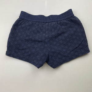 Girls Country Road, lined navy cotton shorts, elasticated, wash fade, no size, W: 27.5cm across unstretched, FUC, size 6-7,  