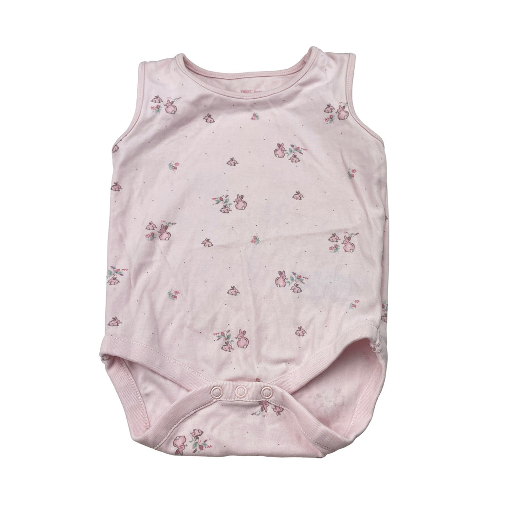 Girls Next, pink cotton bodysuit / romper, rabbits, EUC, size 0,  
