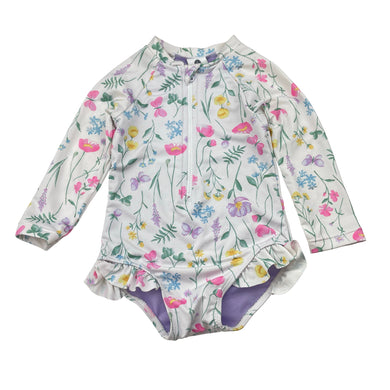 Girls Dymples, floral long sleeve swim one-piece, EUC, size 0,  