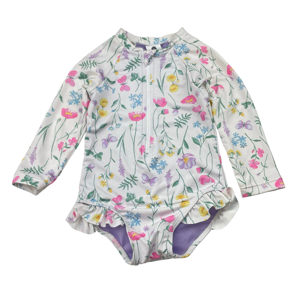Girls Dymples, floral long sleeve swim one-piece, EUC, size 0,  
