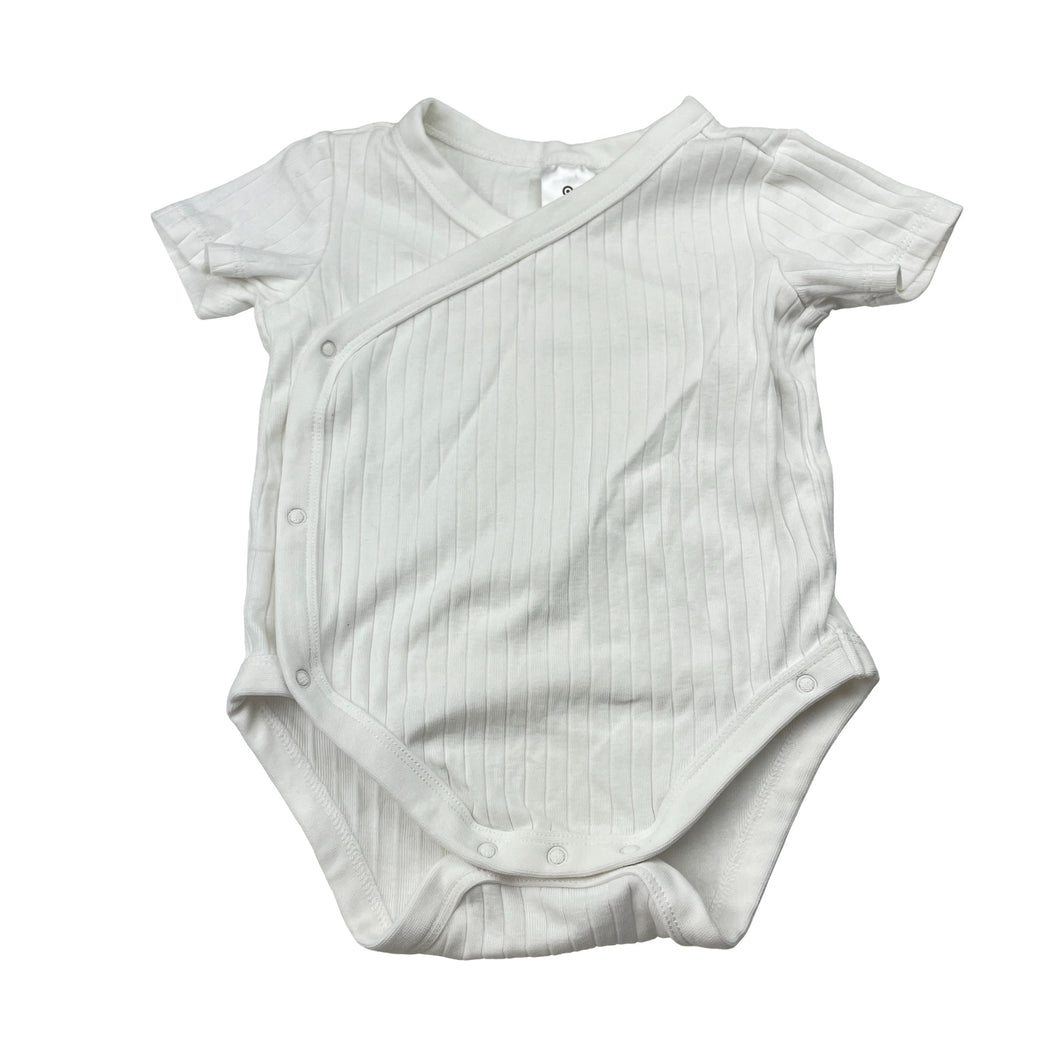 Unisex Target, white ribbed cotton bodysuit / romper, EUC, size 0,  