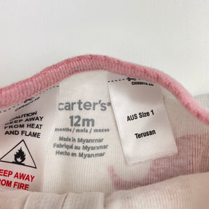 Girls Carters, cotton zip coverall / romper, elephants, EUC, size 1,  