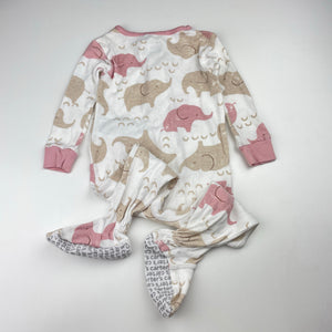 Girls Carters, cotton zip coverall / romper, elephants, EUC, size 1,  